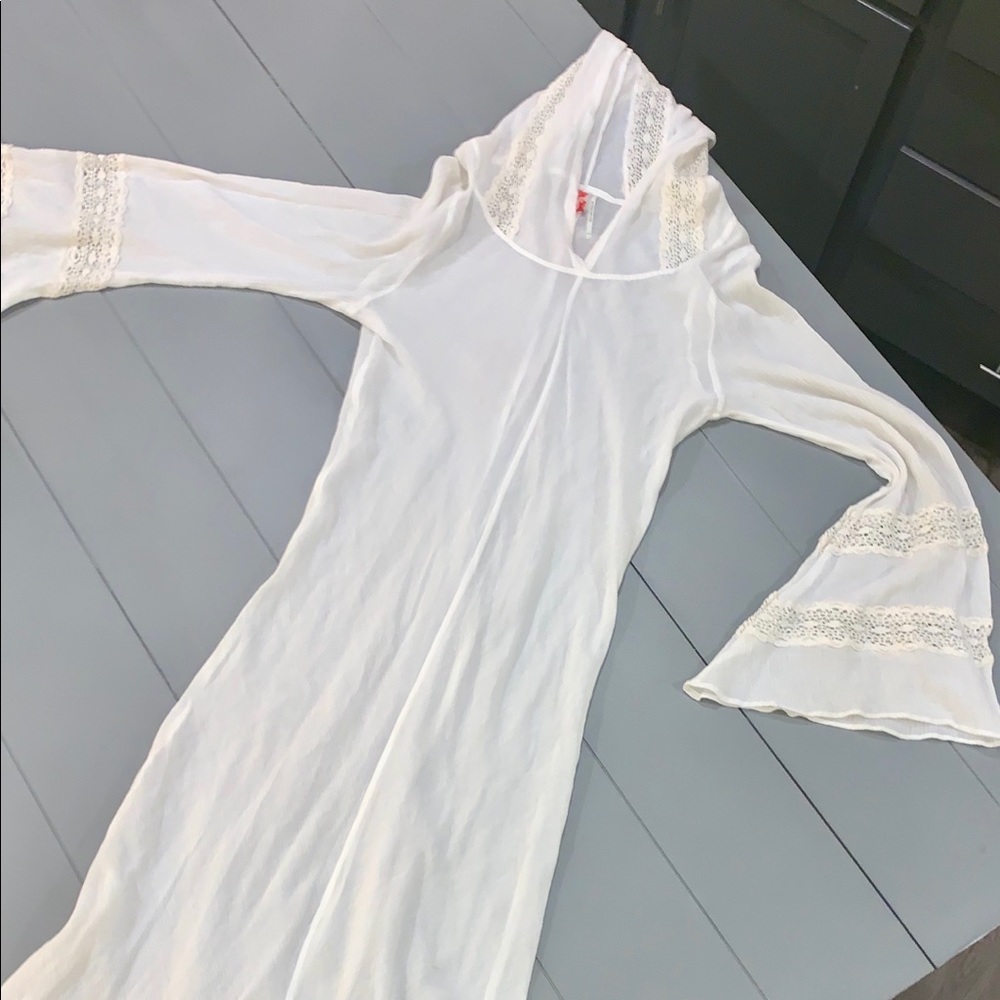 Free People White Hooded Cover-Up/Maxi Dress
